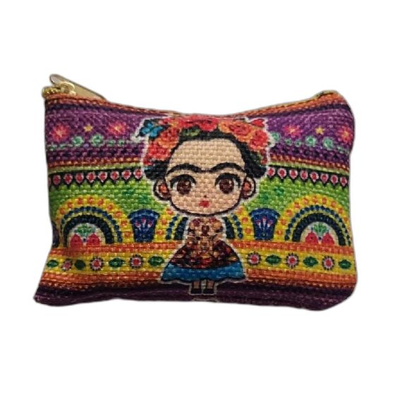 Frida Kahlo Coin Purse Makeup Bag colorful woven pattern zippered pouch - Picture 1 of 4